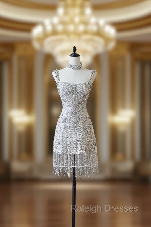 Unique Sheath Spaghetti Straps Silver Wedding Dresses Brides Dress