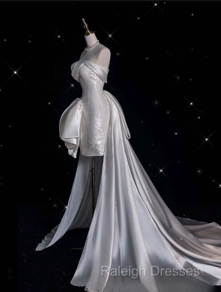Unique Sheath Strapless Sequin Short White Wedding Dress Brides Dresses Secondary image