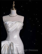 Unique Sheath Strapless Sequin Short White Wedding Dresses Brides Dress