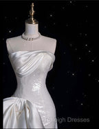 Unique Sheath Strapless Sequin Short White Wedding Dress Brides Dresses
