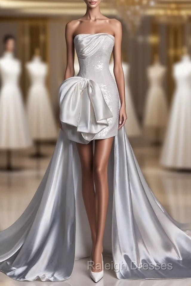 Unique Sheath Strapless Sequin Short White Wedding Dress Brides Dresses Main image