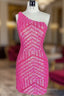 Unique Sleeveless One Shoulder Sequined Pink Homecoming Dress