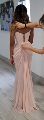 Unique Strapless A-Line Pink Prom Dresses