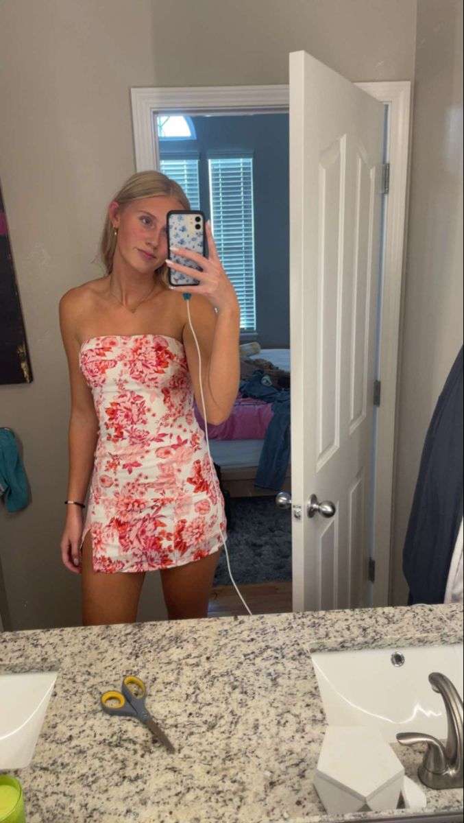Unique Strapless Blue Satin Print Floral Sheath Short Cocktail Dresses Prom Homecoming Dresses