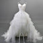 Unique Style Hi-Low Sweetheart Spaghetti Strap White Feather Lace Up Tulle Ruffles  Wedding Dresses ,