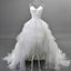 Unique Style Hi-Low Sweetheart Spaghetti Strap White Feather Lace Up Tulle Ruffles Wedding Dress