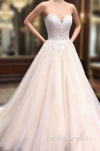 Unique Sweetheart Neck Tulle Lace Applique Long Wedding Dress, Lace Bridal Dress