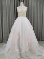 Unique Sweetheart Neck Tulle Long Prom Dresses, Tulle Graduation With Beading Sequin