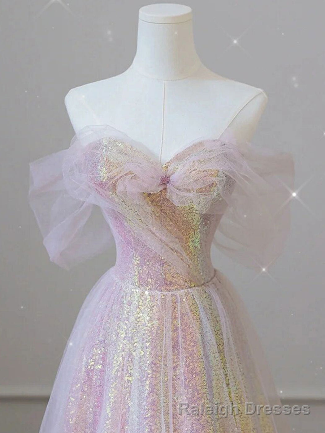 Unique Sweetheart Neck Tulle Sequin Long Prom Dress Tulle Prom Dress