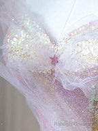 Unique Sweetheart Neck Tulle Sequin Long Prom Dress Tulle Prom Dress