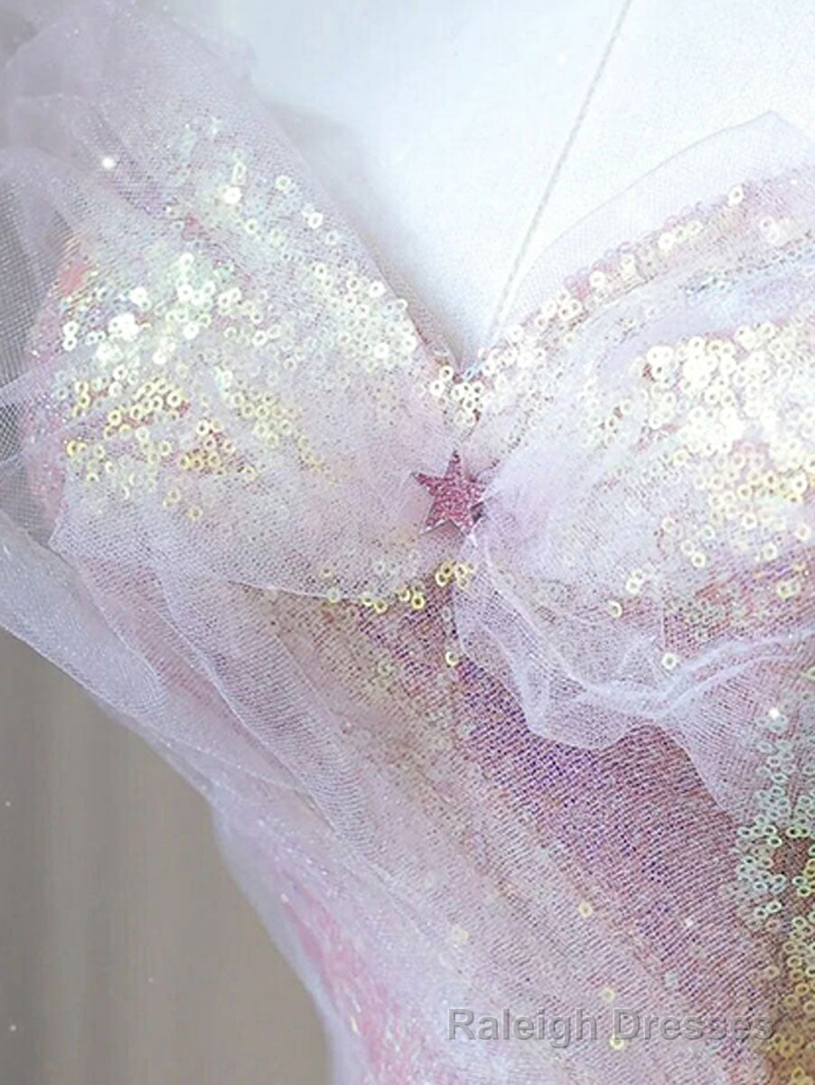 Unique Sweetheart Neck Tulle Sequin Long Prom Dress Tulle Prom Dress