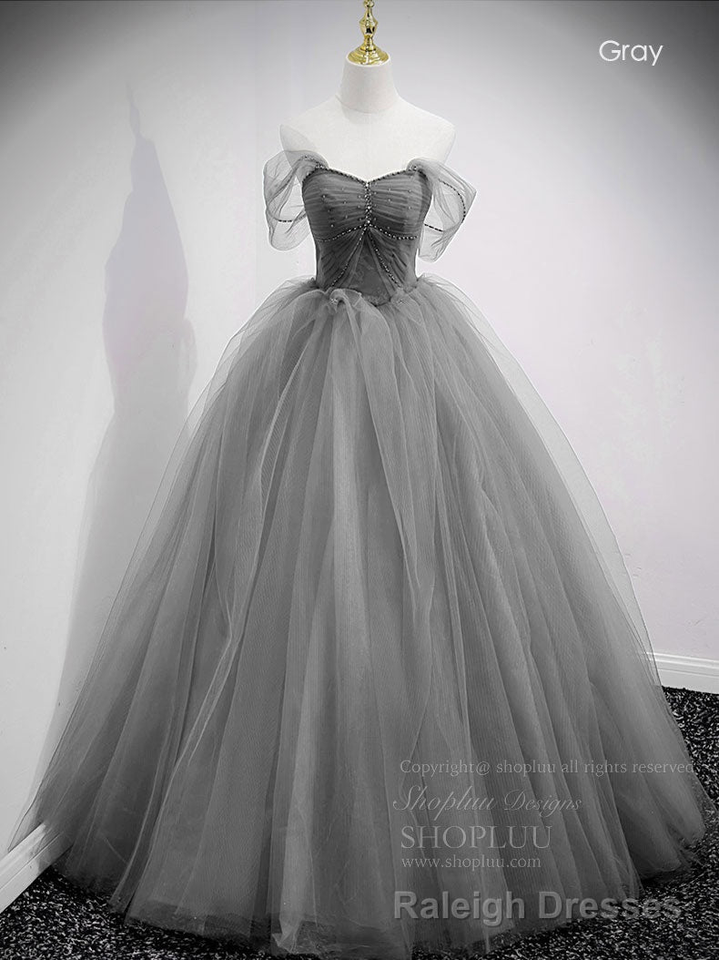 Unique Sweetheart Off Shoulder Lace Long Prom Dress, Tulle Formal Dresses Main image