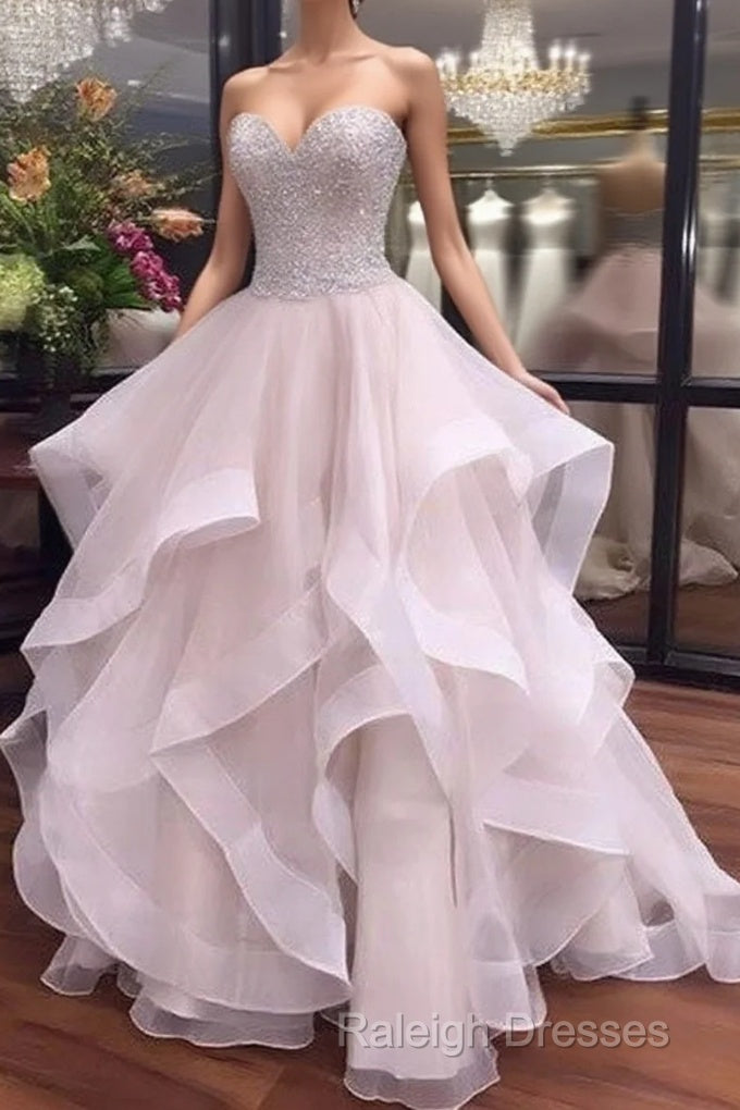 Unique Sweetheart Sequin Flouncing Long Prom Dress, Sequin Evening Dress Main image