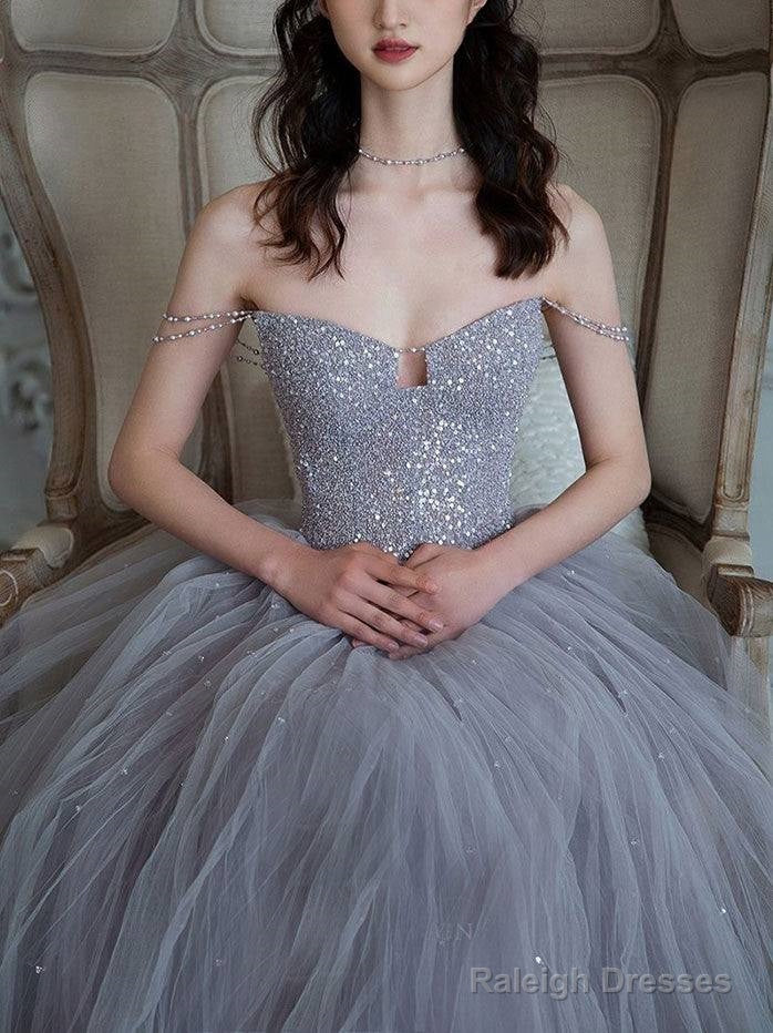Unique Sweetheart Sequin Tulle Prom Dresses Long Tulle Prom Dresses