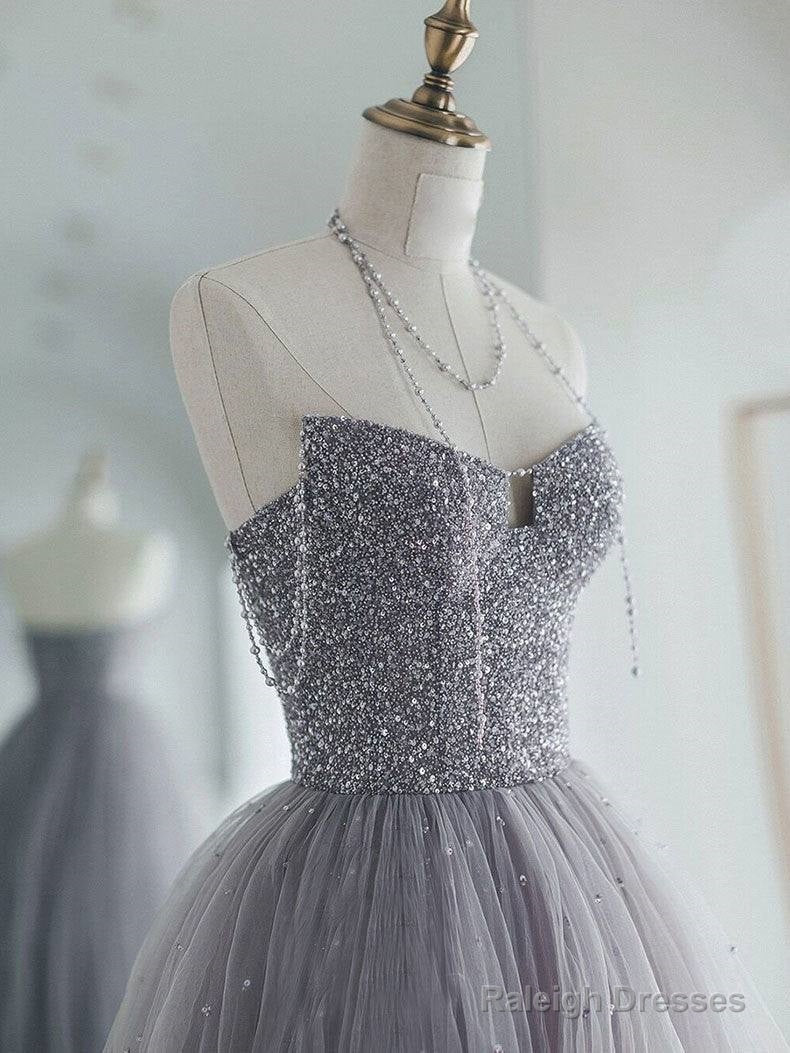Unique Sweetheart Sequin Tulle Prom Dresses Long Tulle Prom Dresses