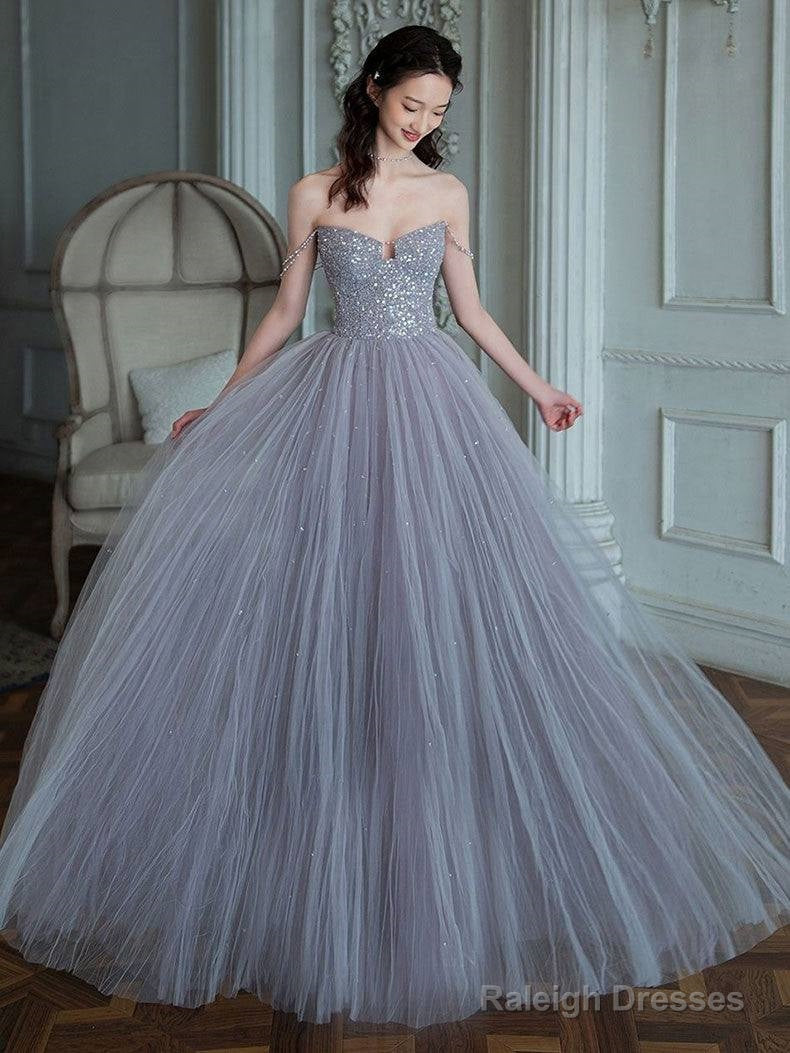 Unique Sweetheart Sequin Tulle Long Prom Dress Tulle Evening Dress Main image
