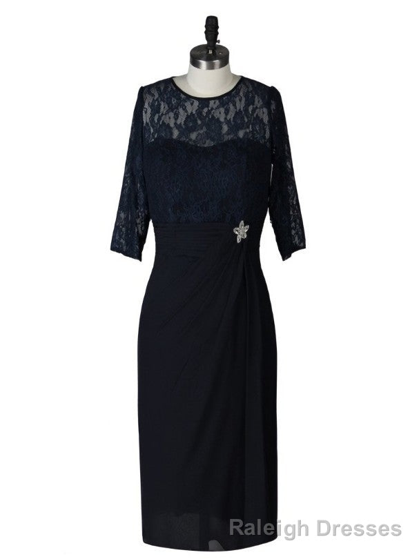 Unique Tea-Length Column Half Sleeves Lace Mother of the Bride Dress Main image
