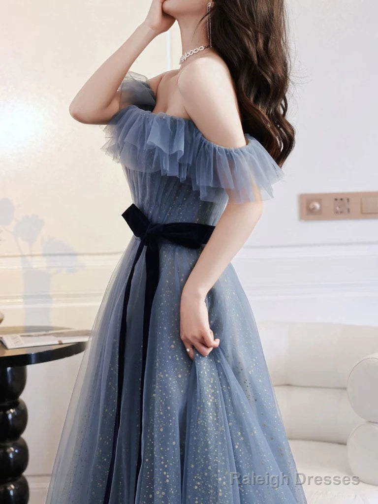 Unique Tulle A-Line Off Shoulder Prom Dress, Tulle Evening Gowns Secondary image