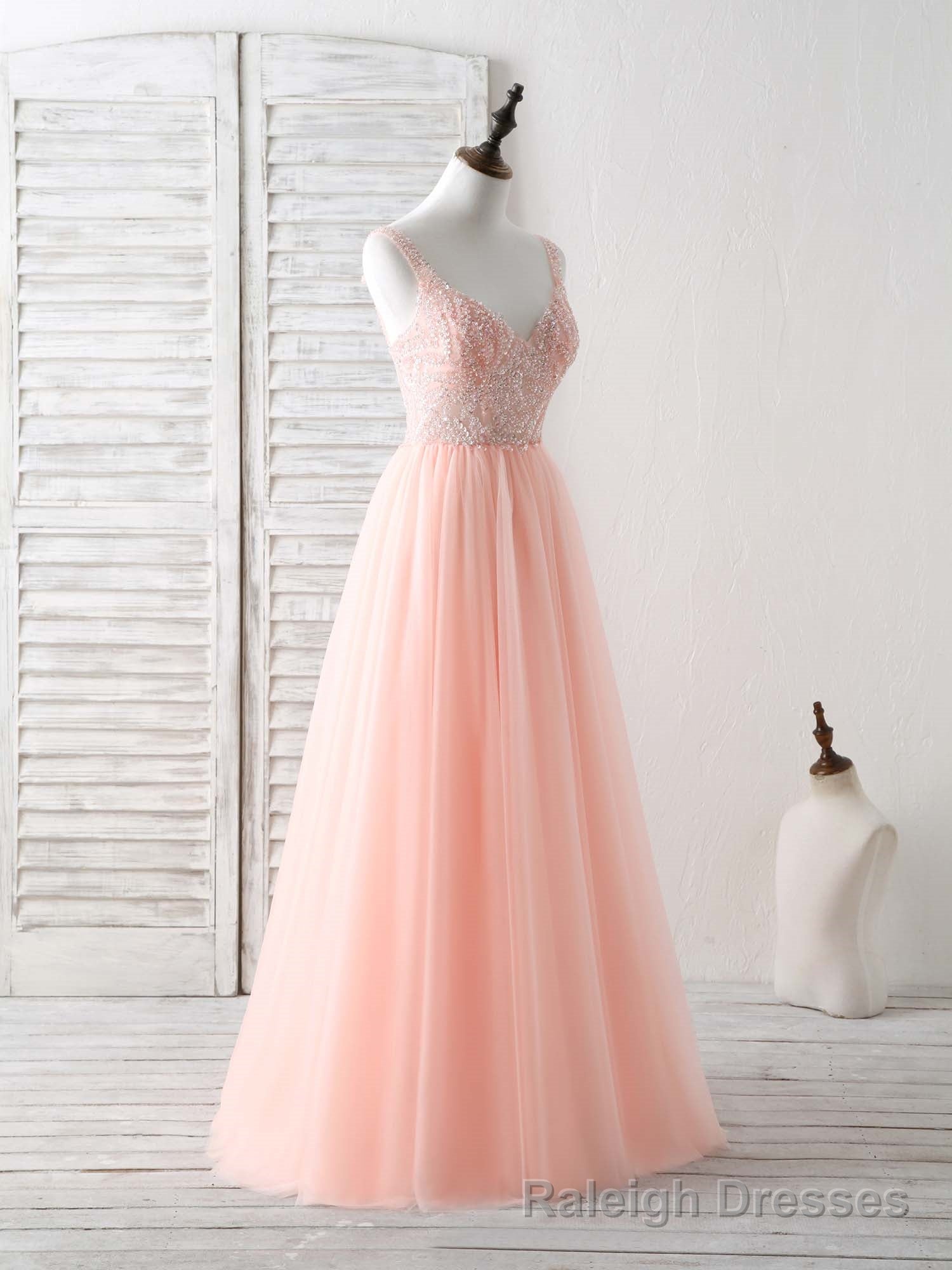 Unique Tulle Beads Long Prom Dress, Tulle Evening Dress Main image