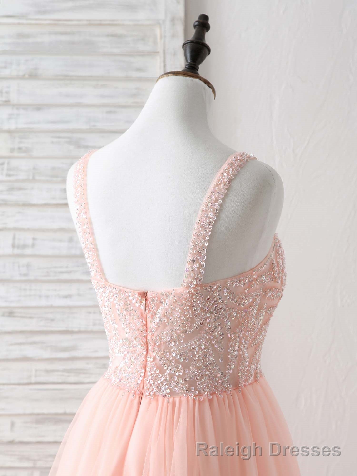 Unique Tulle Beads Long Prom Dress, Tulle Prom Dress