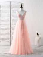 Unique Tulle Beads Long Prom Dress, Tulle Prom Dress