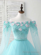 Unique Tulle Lace Applique Long Prom Dress, Green Prom Dress