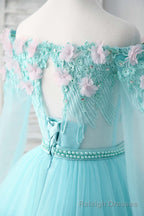 Unique Tulle Lace Applique Long Prom Dress, Green Prom Dress