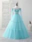 Unique Tulle Lace Applique Long Prom Dress, Green Prom Dress