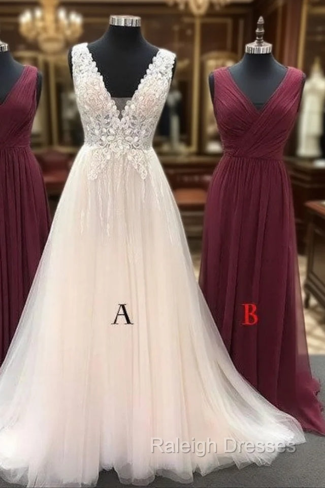 Unique Tulle Lace Long Prom Dress, Bridesmaid Dress, Tulle Formal Dress Main image