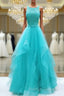 Unique Tulle Lace Long Prom Dress, Tulle Evening Dress