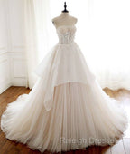 Unique Tulle Lace Long Prom Dress, Tulle Lace Wedding Dress