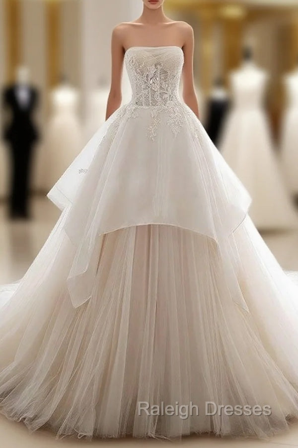 Unique Tulle Lace Long Prom Dress, Tulle Lace Wedding Dress Main image