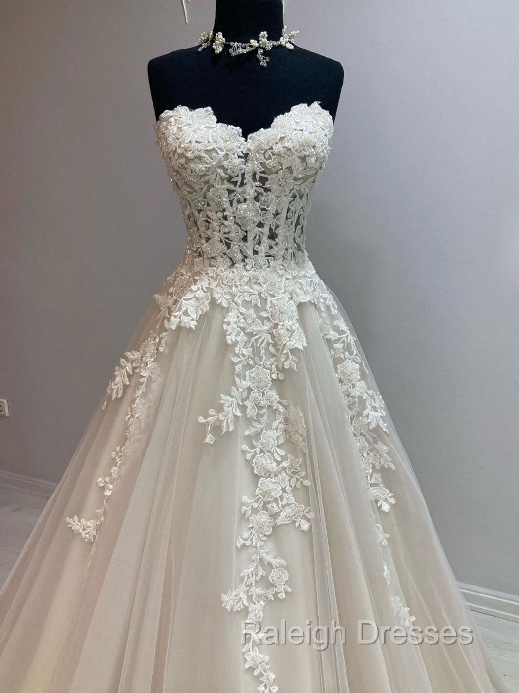 Unique Tulle Lace Long Wedding Dress, Tulle Lace Bridal Dress Secondary image