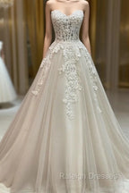 Unique Tulle Lace Long Wedding Dress, Tulle Lace Bridal Dress