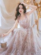 Unique Tulle Lace Pink Long Prom Dresses Lace Pink Long Prom Dresses