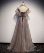 Unique Tulle Long Prom Dress, Tulle Gray Prom Dress