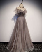 Unique Tulle Long Prom Dress, Tulle Gray Evening Dress