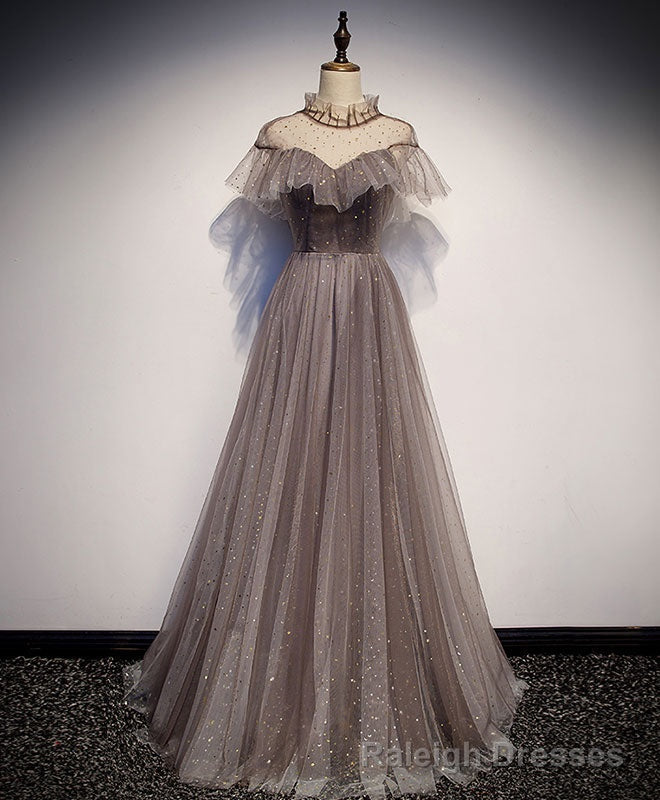 Unique Tulle Long Prom Dress, Tulle Gray Evening Dress Secondary image