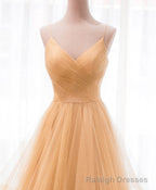 Unique V Neck Tulle A-Line Long Prom Dress Tulle Formal Dress