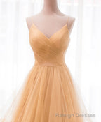 Unique V Neck Tulle A Line Long Prom Dress Tulle Formal Dress
