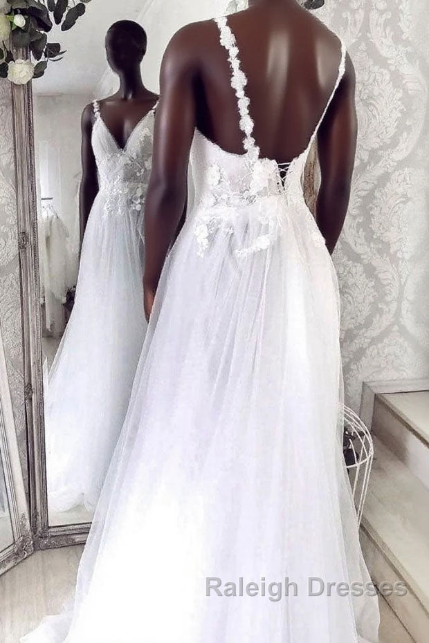 Unique v neck tulle lace Prom Dresses Long tulle lace Prom Dresses