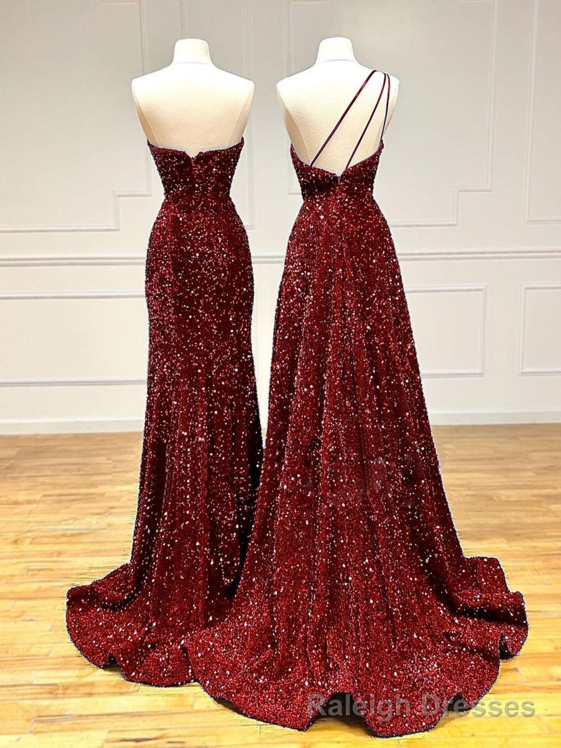 Unique Velvet Sequin Mermaid Burgundy Long Prom Dress, Burgundy Formal Prom Dress Secondary image