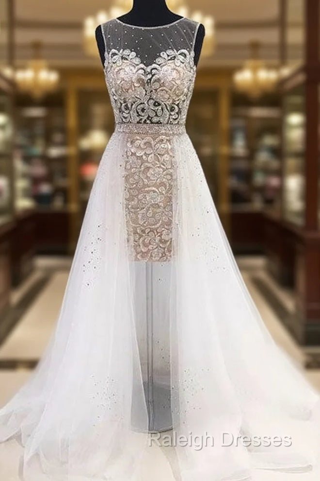 Unique White Round Neck Tulle Short Prom Dress, White Prom Dress