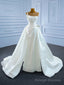 Unique White Satin Pleats Pearls Wedding Dress