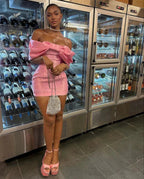 Trendy Pink Off The Shoulder Short Prom Dresses Homecoming Dresses