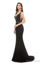 V Back Mermaid V Neck Beaded Waist Prom Dresses