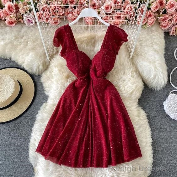 V Neck A Line High Waist Party Dress Homecoming Dress Main image