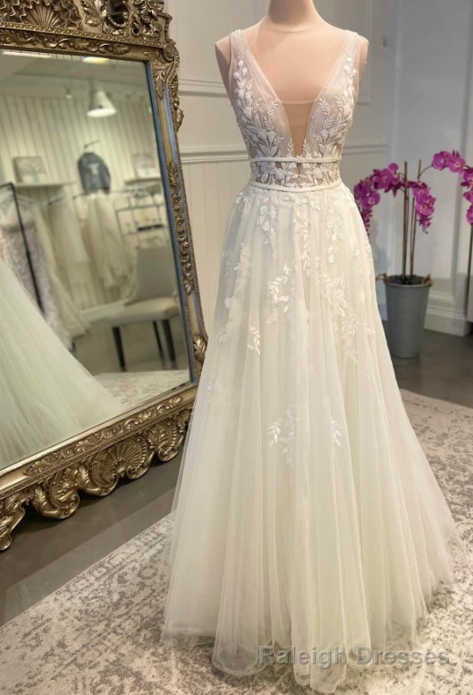 V Neck A Line Wedding Dress with Appliques Main image