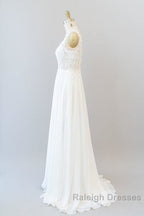V Neck Appliques Chiffon A Line Wedding Dresses