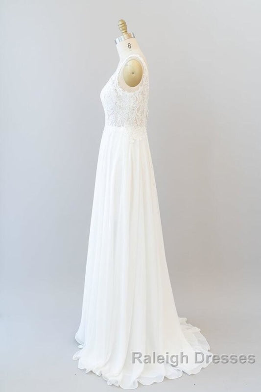 V Neck Appliques Chiffon A Line Wedding Dresses
